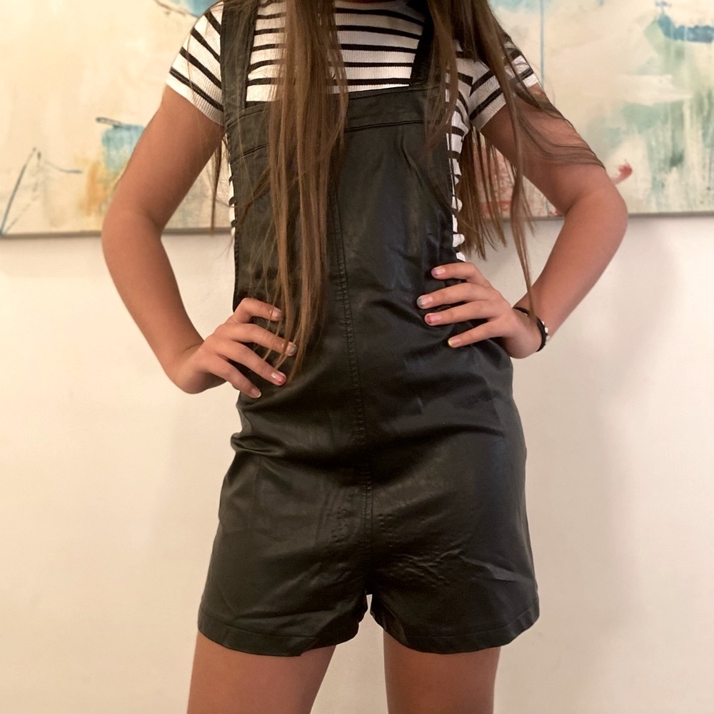 Faux leather overalls